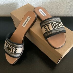 Steve Madden St Barts Black and Cream Sandals
